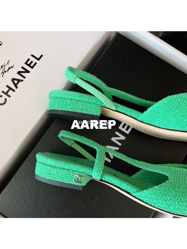 Replica Chanel Slingbacks 20mm Cotton Tweed G31319 Green Black 5