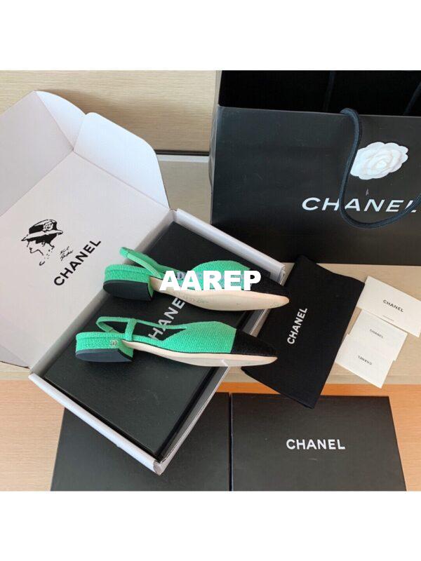 Replica Chanel Slingbacks 20mm Cotton Tweed G31319 Green Black 6