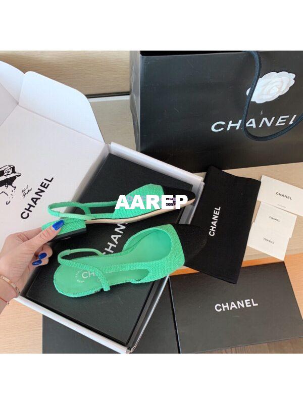 Replica Chanel Slingbacks 20mm Cotton Tweed G31319 Green Black 7