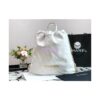 Replica Chanel 22 Backpack in Shiny Calfskin AS3313 White with Lacquered Metal
