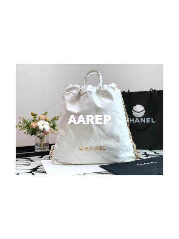 Replica Chanel 22 Backpack in Shiny Calfskin AS3313 White 3