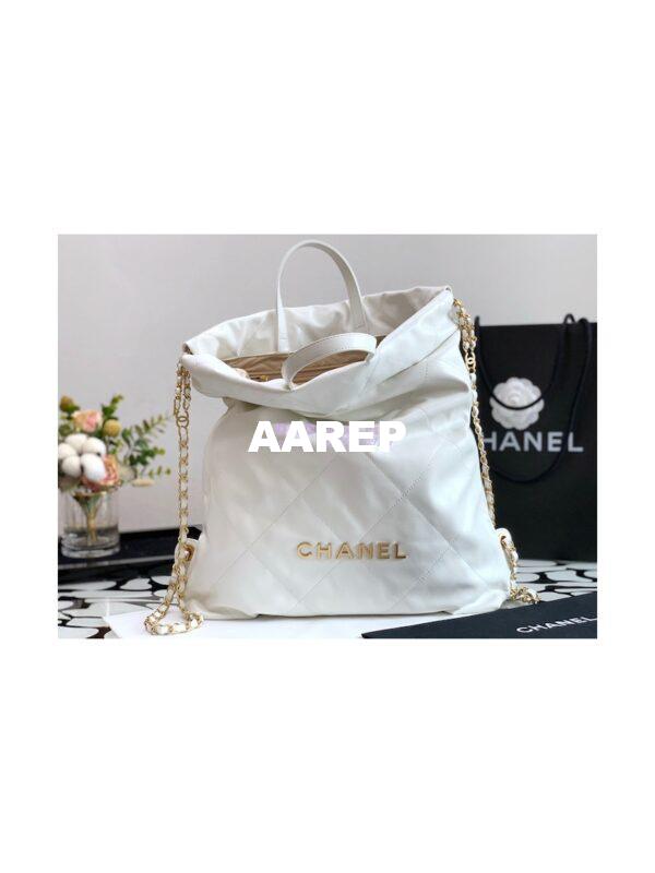 Replica Chanel 22 Backpack in Shiny Calfskin AS3313 White 4