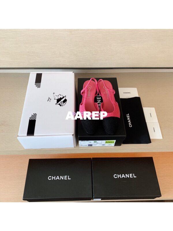 Replica Chanel Slingbacks 20mm Cotton Tweed G31319 Pink Black 3