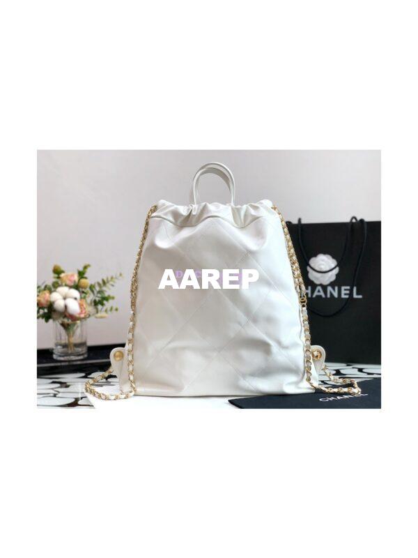Replica Chanel 22 Backpack in Shiny Calfskin AS3313 White 8