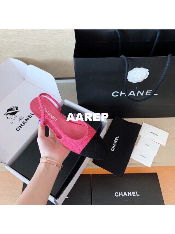 Replica Chanel Slingbacks 20mm Cotton Tweed G31319 Pink Black 6