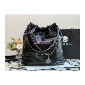 Replica Chanel 22 Large Handbag Shiny Calfskin & Silver Metal AS3262 Black