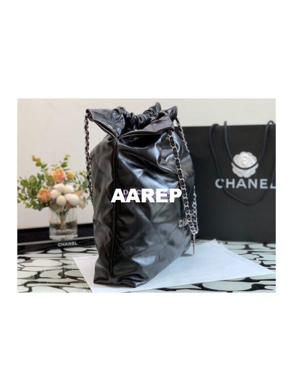 Replica Chanel 22 Large Handbag Shiny Calfskin & Silver Metal AS3262 Black 3