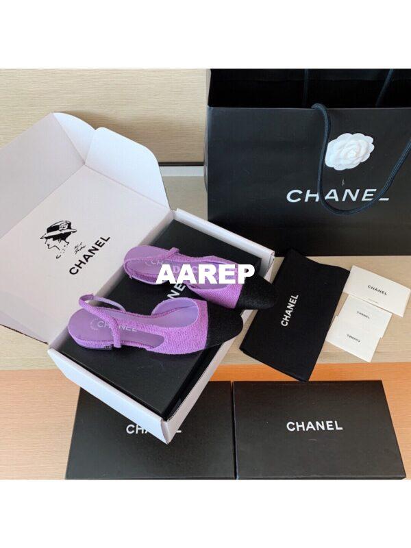 Replica Chanel Slingbacks 20mm Cotton Tweed G31319 Purple Black 4
