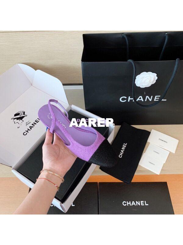 Replica Chanel Slingbacks 20mm Cotton Tweed G31319 Purple Black 5
