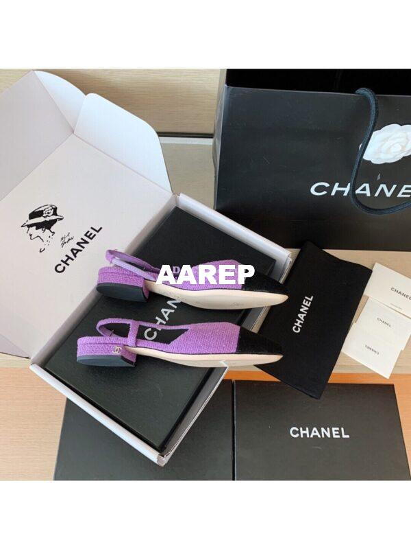Replica Chanel Slingbacks 20mm Cotton Tweed G31319 Purple Black 6