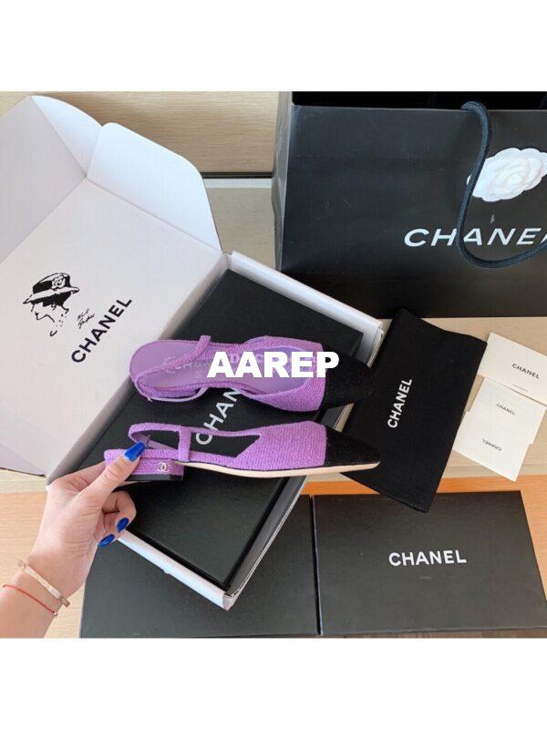 Replica Chanel Slingbacks 20mm Cotton Tweed G31319 Purple Black 7