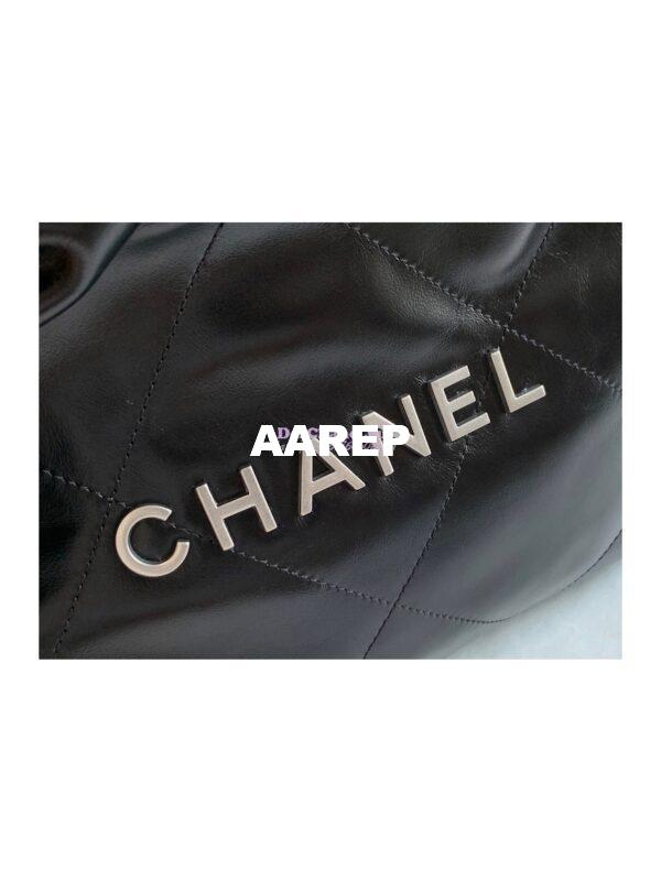Replica Chanel 22 Large Handbag Shiny Calfskin & Silver Metal AS3262 Black 6