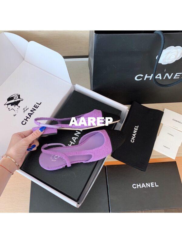 Replica Chanel Slingbacks 20mm Cotton Tweed G31319 Purple Black 9