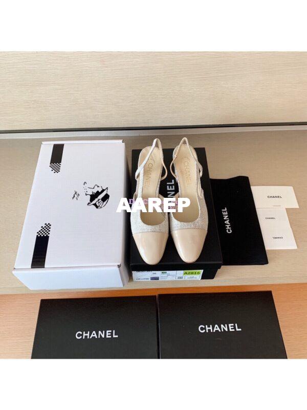 Replica Chanel Slingbacks 65mm Cotton Tweed G31318 Beige 3