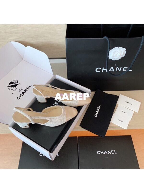 Replica Chanel Slingbacks 65mm Cotton Tweed G31318 Beige 4