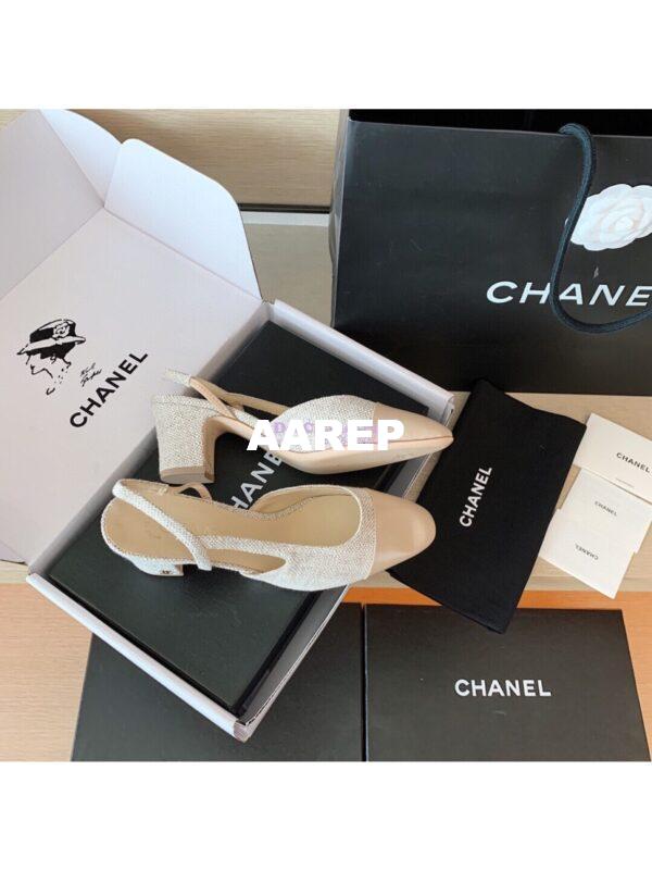 Replica Chanel Slingbacks 65mm Cotton Tweed G31318 Beige 5
