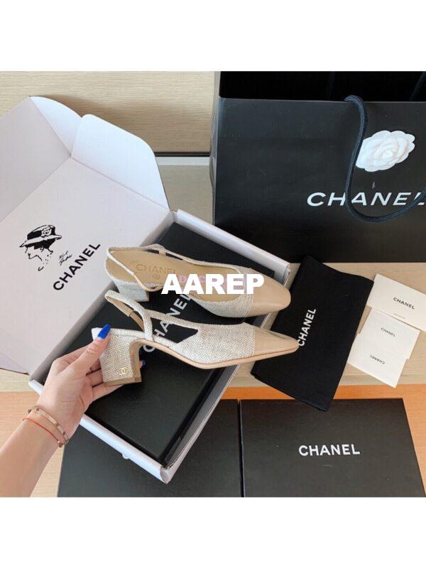 Replica Chanel Slingbacks 65mm Cotton Tweed G31318 Beige 6