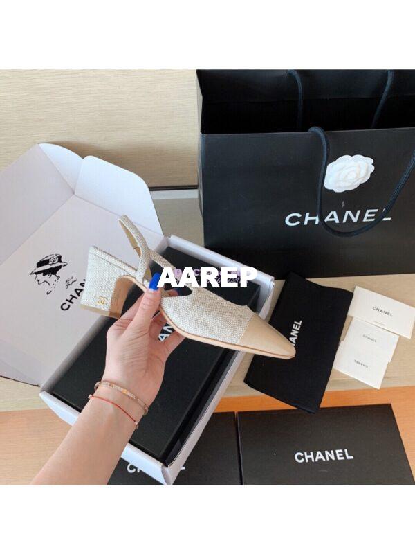 Replica Chanel Slingbacks 65mm Cotton Tweed G31318 Beige 7