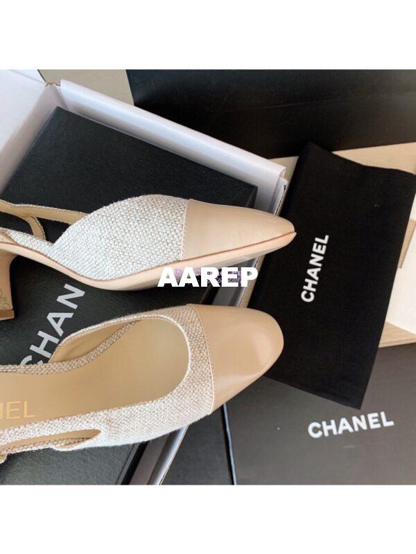 Replica Chanel Slingbacks 65mm Cotton Tweed G31318 Beige 8