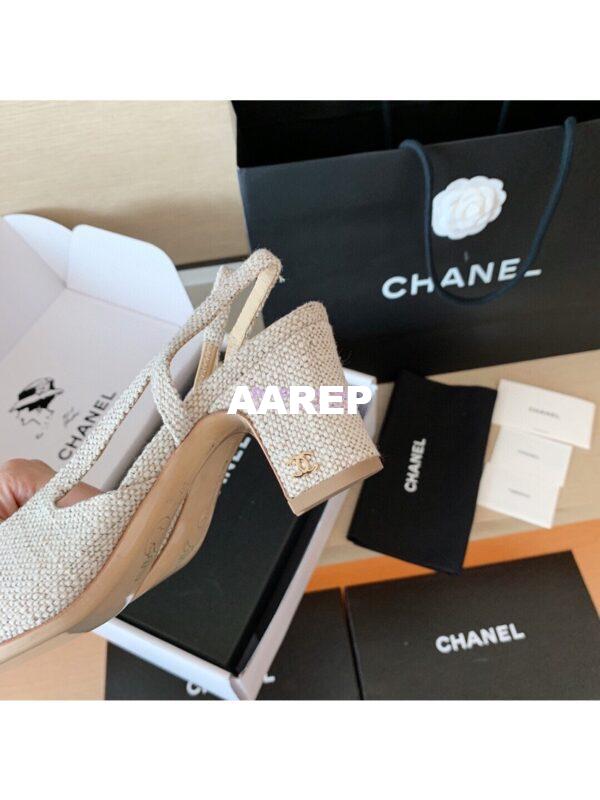Replica Chanel Slingbacks 65mm Cotton Tweed G31318 Beige 9