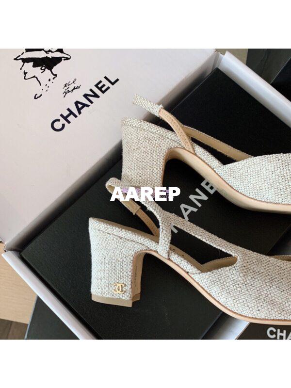 Replica Chanel Slingbacks 65mm Cotton Tweed G31318 Beige 10