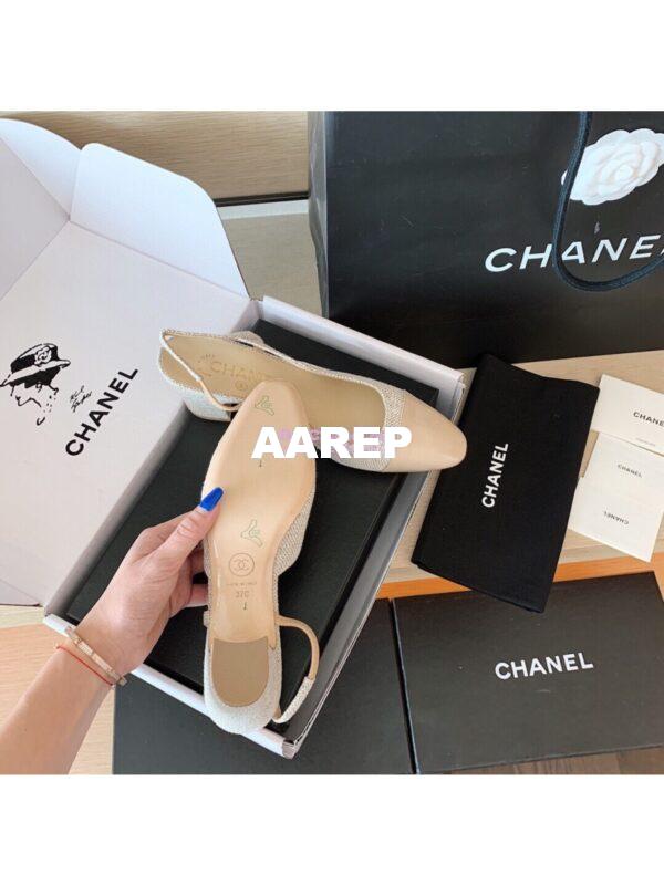 Replica Chanel Slingbacks 65mm Cotton Tweed G31318 Beige 11