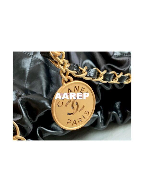 Replica Chanel 22 Large Handbag Shiny Calfskin AS3262 Black with Lacquered Metal 8