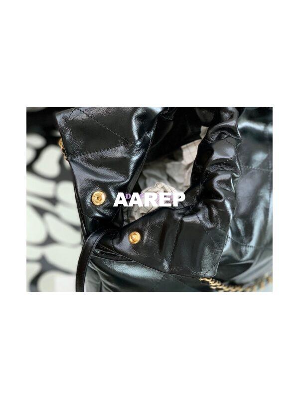 Replica Chanel 22 Large Handbag Shiny Calfskin AS3262 Black with Lacquered Metal 10