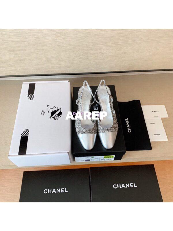 Replica Chanel Slingbacks 65mm Cotton Tweed G31318 Silver