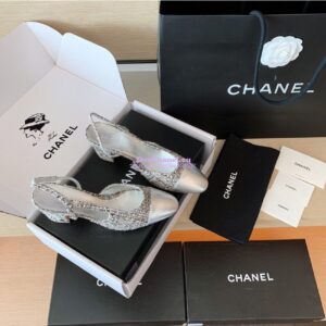 Replica Chanel Slingbacks 65mm Cotton Tweed G31318 Silver 2