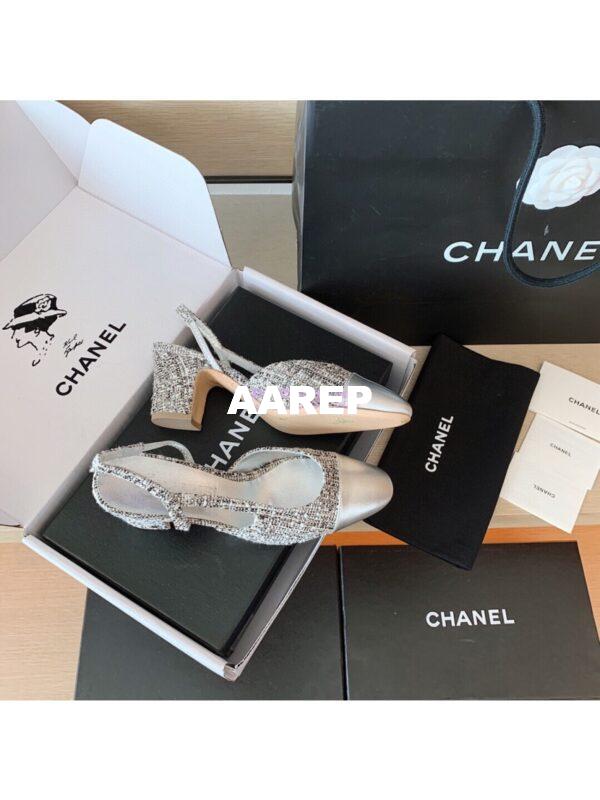 Replica Chanel Slingbacks 65mm Cotton Tweed G31318 Silver 3