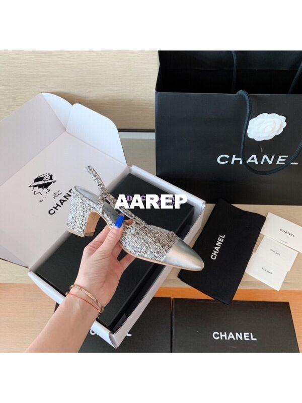 Replica Chanel Slingbacks 65mm Cotton Tweed G31318 Silver 4