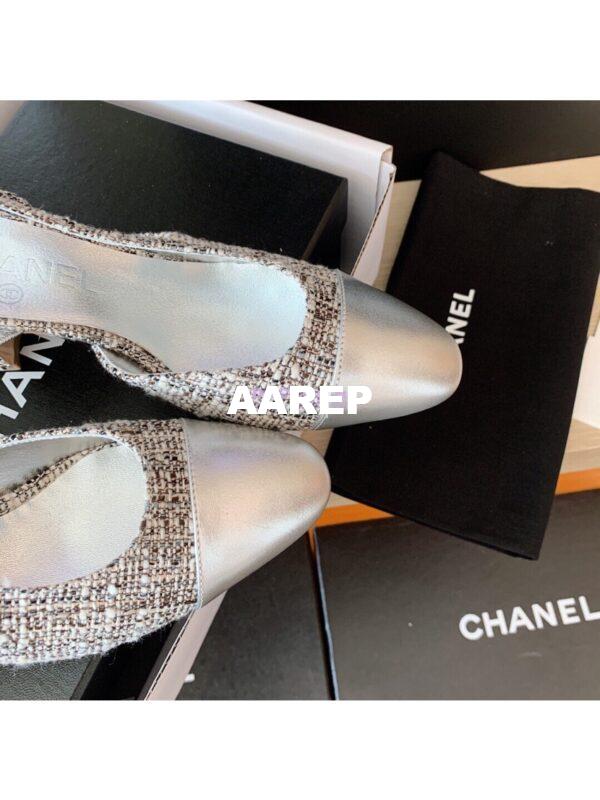 Replica Chanel Slingbacks 65mm Cotton Tweed G31318 Silver 6