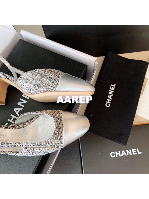 Replica Chanel Slingbacks 65mm Cotton Tweed G31318 Silver 7