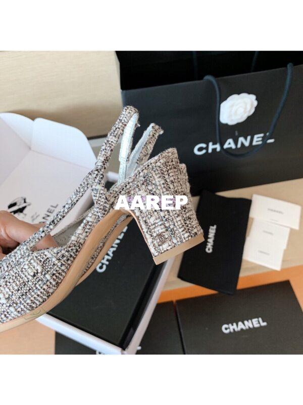 Replica Chanel Slingbacks 65mm Cotton Tweed G31318 Silver 8