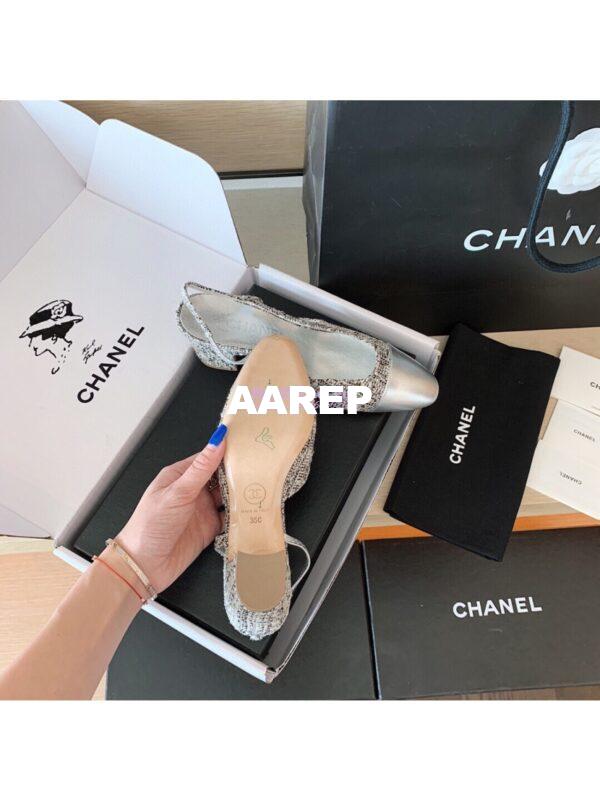 Replica Chanel Slingbacks 65mm Cotton Tweed G31318 Silver 9