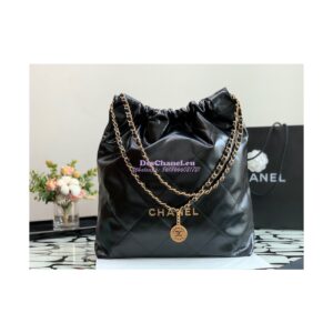 Replica Chanel 22 Large Handbag Shiny Calfskin AS3262 Black