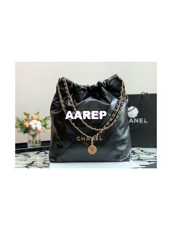Replica Chanel 22 Large Handbag Shiny Calfskin AS3262 Black 3