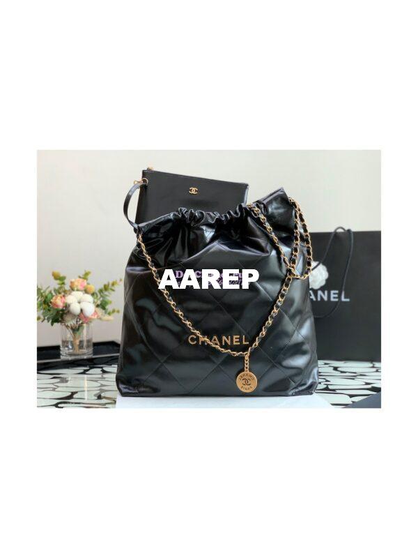 Replica Chanel 22 Large Handbag Shiny Calfskin AS3262 Black 4