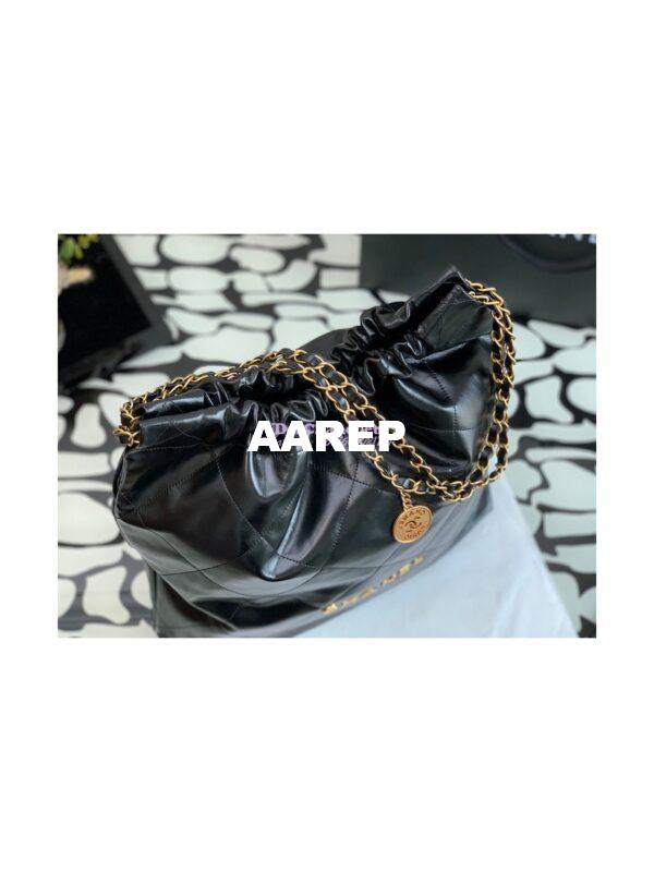 Replica Chanel 22 Large Handbag Shiny Calfskin AS3262 Black 7
