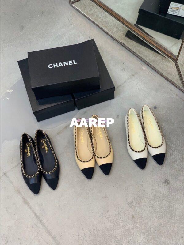 Replica Chanel Lambskin Ballerinas with Woven Chain Braided G35389 Light Beige 3