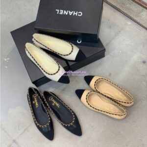 Replica Chanel Lambskin Ballerinas with Woven Chain Braided G35389 Light Beige 2