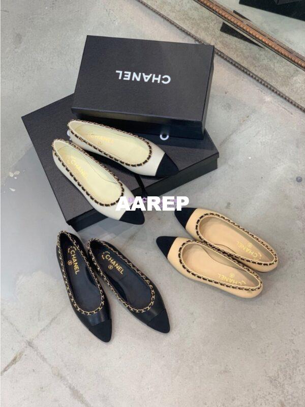 Replica Chanel Lambskin Ballerinas with Woven Chain Braided G35389 Light Beige 4