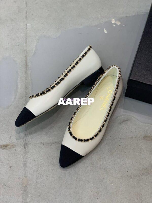 Replica Chanel Lambskin Ballerinas with Woven Chain Braided G35389 Light Beige 9