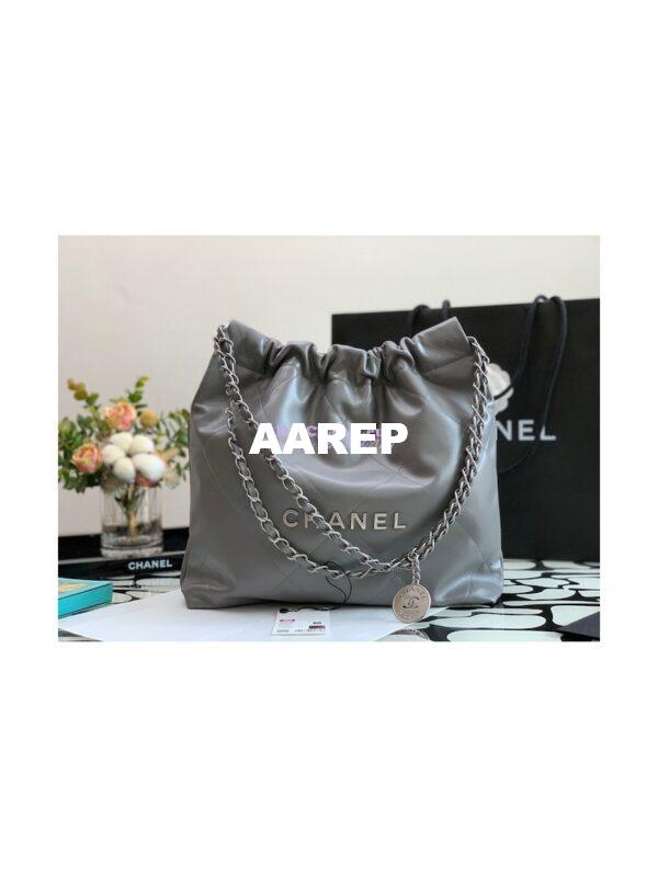 Replica Chanel 22 Handbag Shiny Calfskin & Silver Metal AS3260 AS3261 Grey 3
