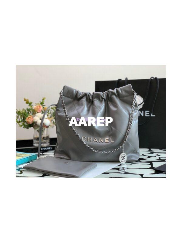Replica Chanel 22 Handbag Shiny Calfskin & Silver Metal AS3260 AS3261 Grey 4