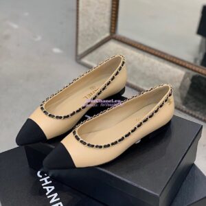 Replica Chanel Lambskin Ballerinas with Woven Chain Braided G35389 Beige