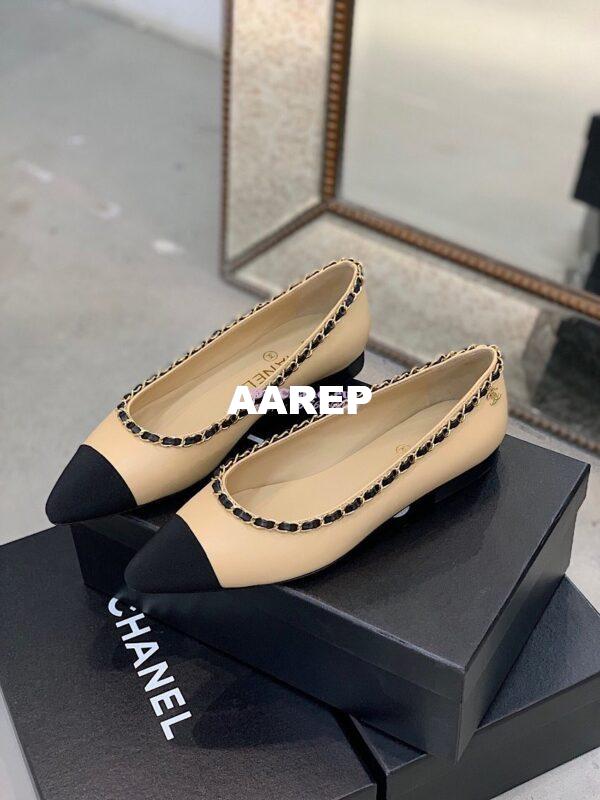 Replica Chanel Lambskin Ballerinas with Woven Chain Braided G35389 Beige 3