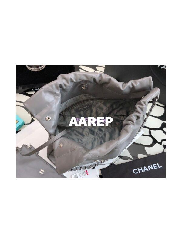 Replica Chanel 22 Handbag Shiny Calfskin & Silver Metal AS3260 AS3261 Grey 10