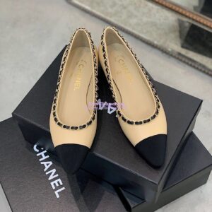 Replica Chanel Lambskin Ballerinas with Woven Chain Braided G35389 Beige 2